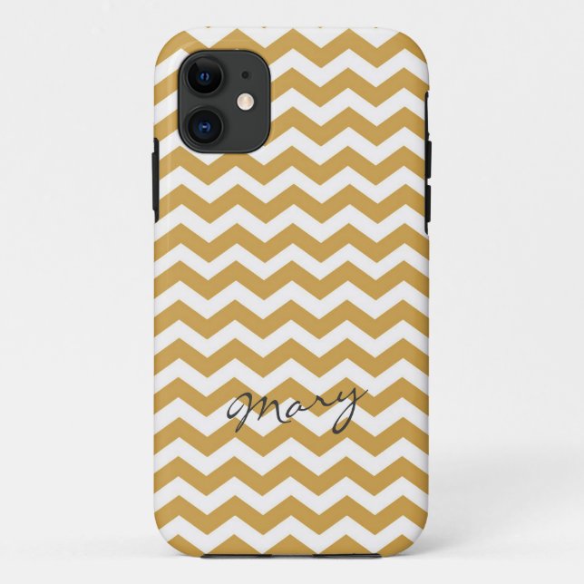 Trendy gold chevron zigzag with name Case-Mate iPhone case (Back)