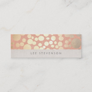 Trendy Gold Circles Peach Linen Look Mini Business Card