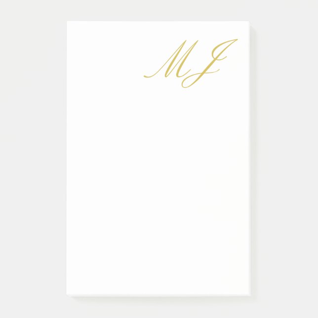 Trendy Gold Colour Monogram Minimalist Modern Post-it Notes (Front)