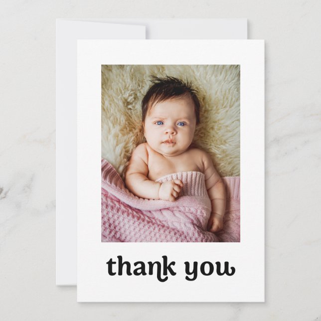 Trendy Gold cross Modern Baby Girl Photos Baptism Thank You Card (Front)