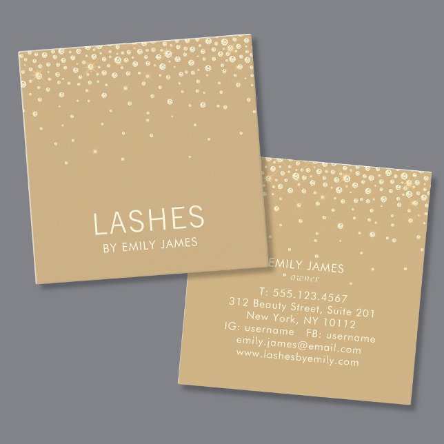 Trendy Gold Diamond Sparkle Lash Extensions Beauty Square Business Card (Creator Uploaded)