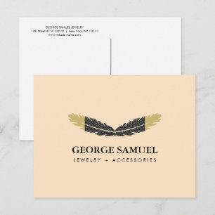 Trendy Gold Dipped Boho Feather Designer Pink Postcard