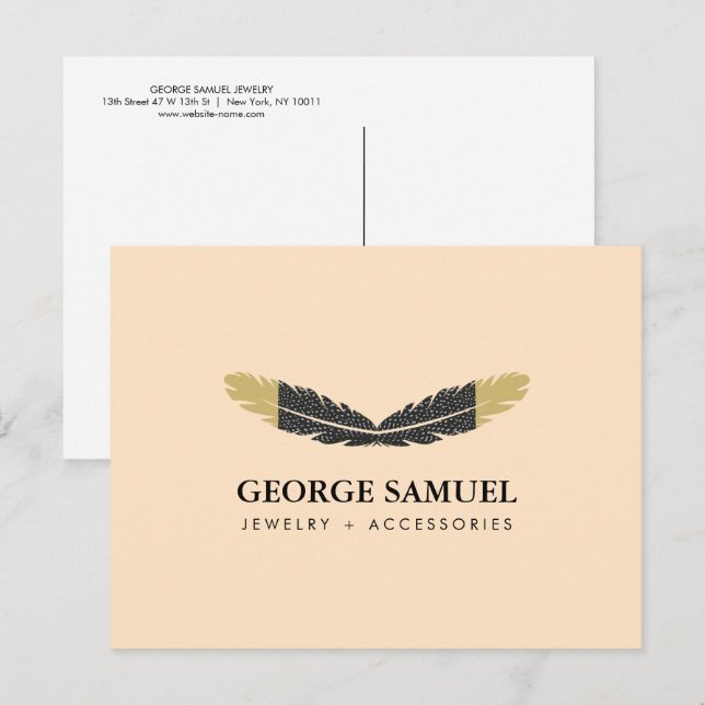 Trendy Gold Dipped Boho Feather Designer Pink  Postcard (Front/Back)