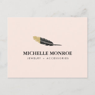 Trendy Gold Dipped Boho Feather Designer Pink Postcard
