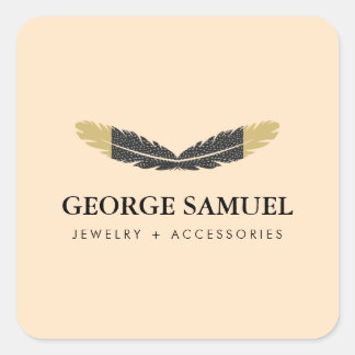 Trendy Gold Dipped Boho Feather Designer Pink Square Sticker