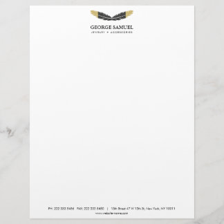 Trendy Gold Dipped Boho Feather Designer White Custom Letterhead