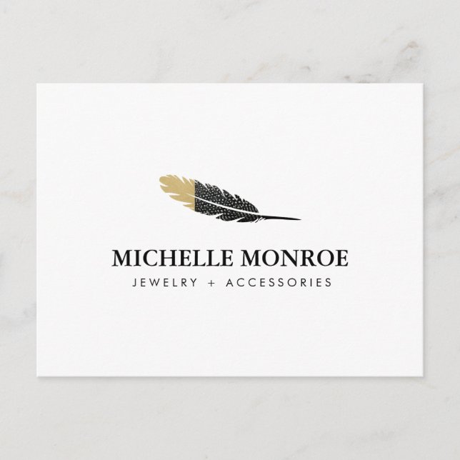 Trendy Gold Dipped Boho Feather Designer White Postcard (Front)
