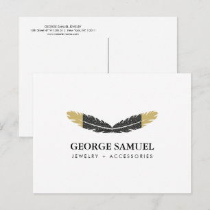 Trendy Gold Dipped Boho Feather Designer White Postcard