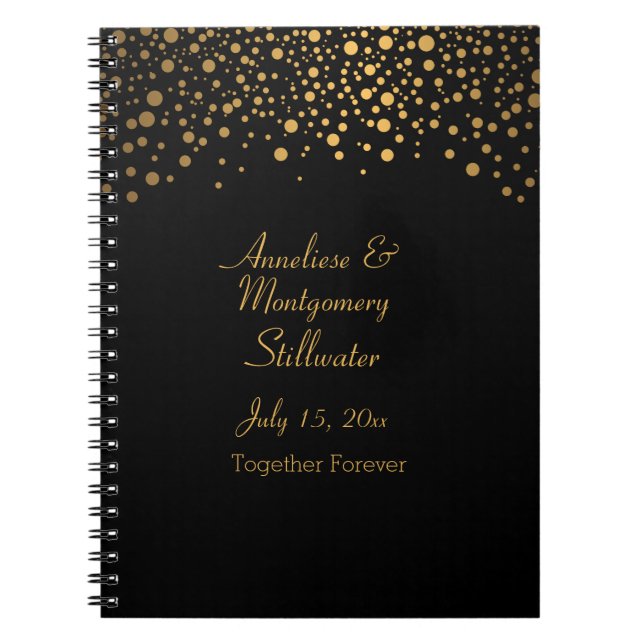 Trendy Gold Dots on Black Notebook (Front)