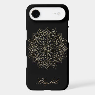 Trendy Gold Floral Mandala, Black -Personalized