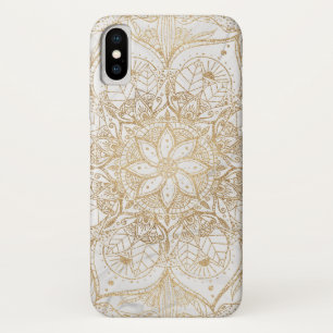 Trendy Gold Floral Mandala Marble Design iPhone X Case