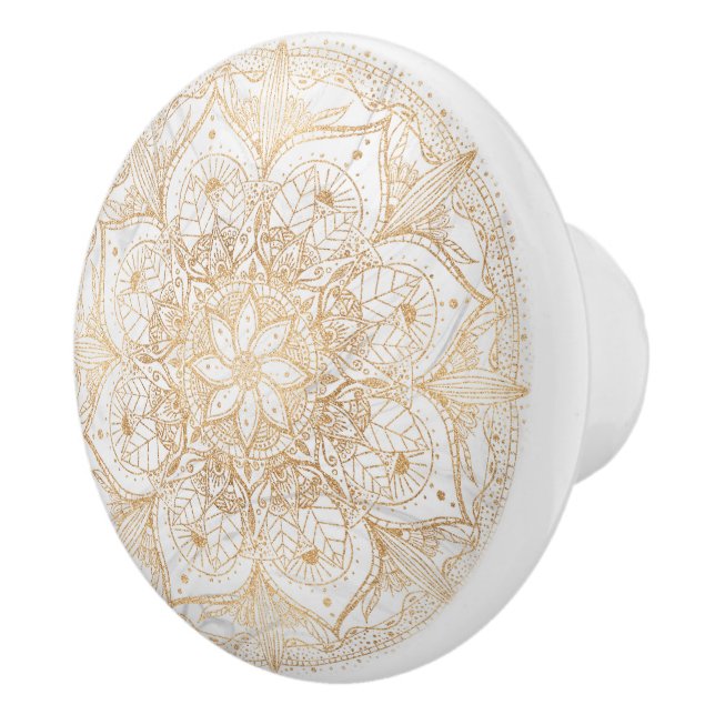 Trendy Gold Floral Mandala Marble Design Ceramic Knob (Right)