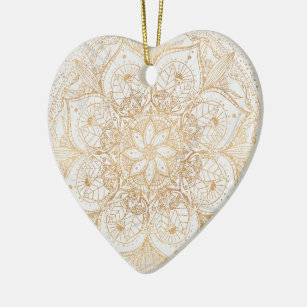 Trendy Gold Floral Mandala Marble Design Ceramic Ornament