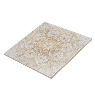 Trendy Gold Floral Mandala Marble Design Ceramic Tile