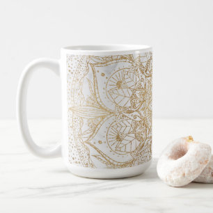 Trendy Gold Floral Mandala Marble Design Coffee Mug