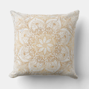 Trendy Gold Floral Mandala Marble Design Cushion