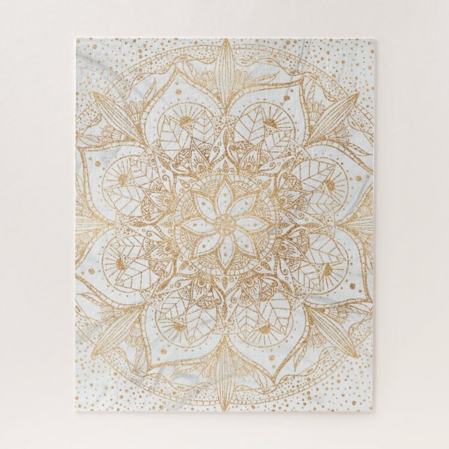 Trendy Gold Floral Mandala Marble Design Jigsaw Puzzle (Vertical)