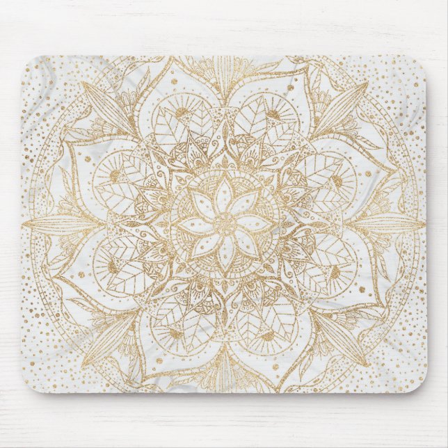 Trendy Gold Floral Mandala Marble Design Mouse Pad (Front)
