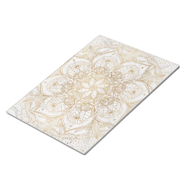 Trendy Gold Floral Mandala Marble Design Notepad (Angled)