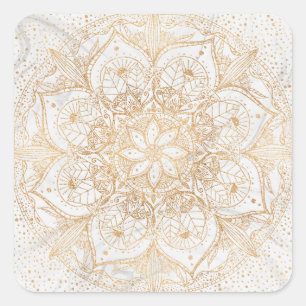 Trendy Gold Floral Mandala Marble Design Square Sticker
