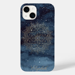 Trendy Gold Floral Mandala Navy Blue  Case-Mate iPhone 14 Case