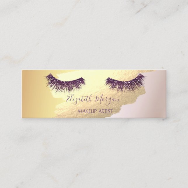Trendy Gold Foil Brush Stroke,Glitter Lashes Mini Business Card (Front)