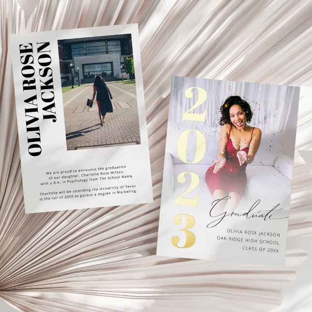 Trendy Gold Foil Photo Graduation Announcement (Creator Uploaded)