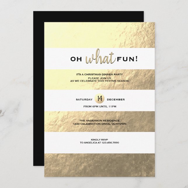 Trendy Gold Foil Striped Christmas Party Invitation (Front/Back)