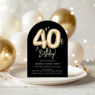 Trendy Gold Forty Balloons 40th Birthday Party Invitation