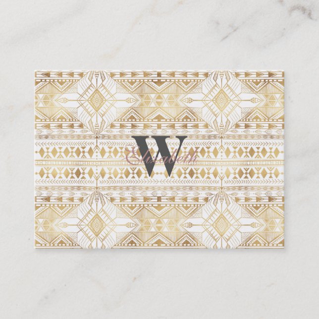 Trendy Gold Geometric Tribal Aztec Pattern Business Card (Front)