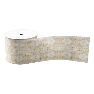 Trendy Gold Geometric Tribal Aztec Pattern Grosgrain Ribbon