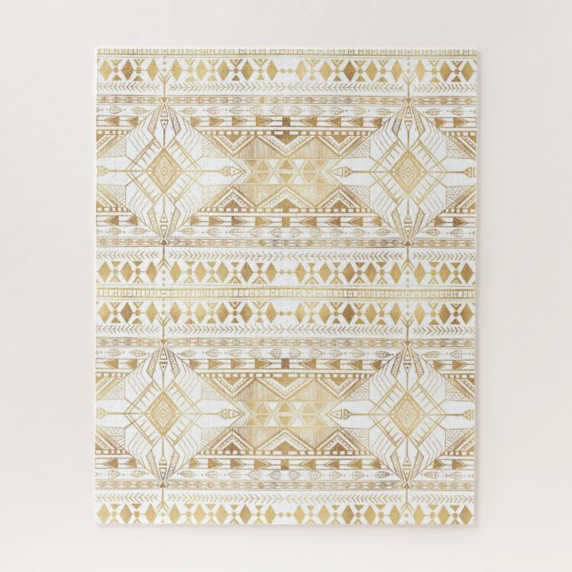 Trendy Gold Geometric Tribal Aztec Pattern Jigsaw Puzzle (Vertical)