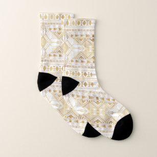Trendy Gold Geometric Tribal Aztec Pattern Socks