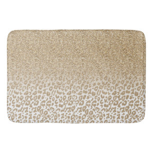 Trendy Gold Glitter and Leopard Print Gradient Bath Mat