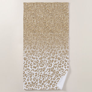 Trendy Gold Glitter and Leopard Print Gradient Beach Towel