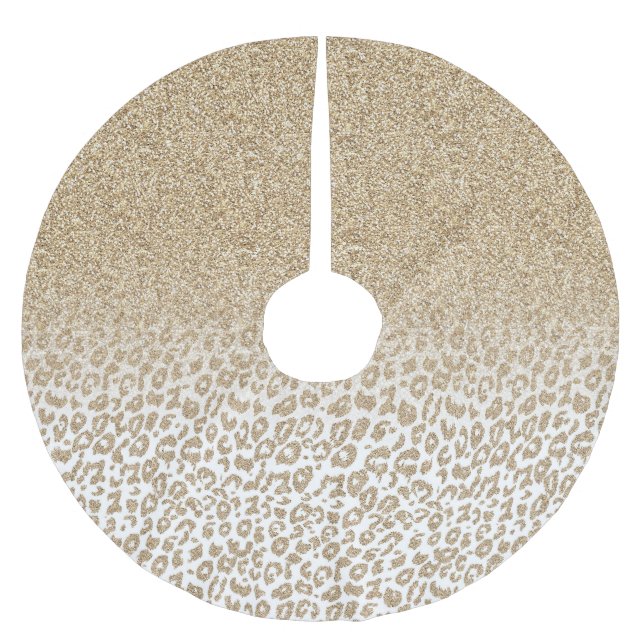Trendy Gold Glitter and Leopard Print Gradient Brushed Polyester Tree Skirt (Front)