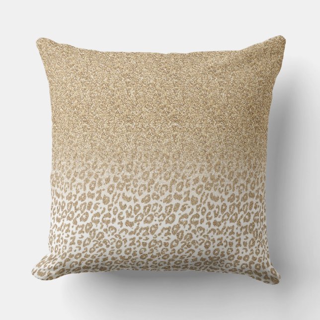 Trendy Gold Glitter and Leopard Print Gradient Cushion (Front)