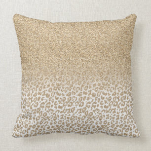 Trendy Gold Glitter and Leopard Print Gradient Cushion