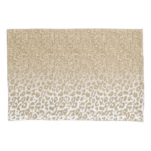 Trendy Gold Glitter and Leopard Print Gradient Pillowcase