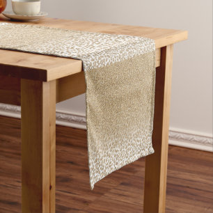 Trendy Gold Glitter and Leopard Print Gradient Short Table Runner
