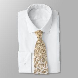 Trendy Gold Glitter and Leopard Print Gradient Tie