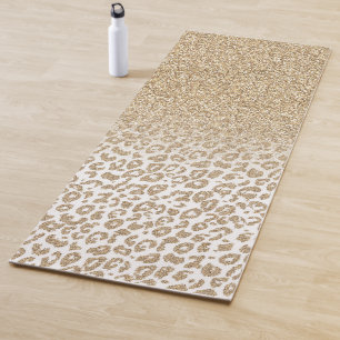 Trendy Gold Glitter and Leopard Print Gradient Yoga Mat