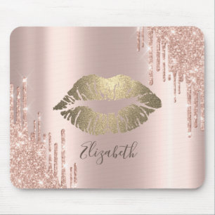 Trendy Gold Glitter Lips Rose Gold Glitter Drips Mouse Pad