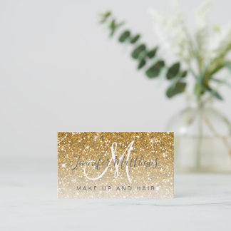 Trendy Gold Glitter Makeup Artist Hair Salon Business Card