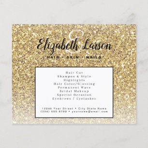 Trendy Gold Glitter Makeup Artist Hair Salon Flyer