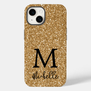 Trendy Gold Glitter Monogram Initial Name Case-Mate iPhone 14 Case