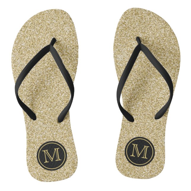 Trendy Gold Glitter Monogram Wedding Favour Thongs (Footbed)