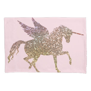 Trendy Gold Glitter Sparkle Unicorn Pegasus Horse Pillowcase