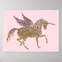 Trendy Gold Glitter Sparkle Unicorn Pegasus Horse