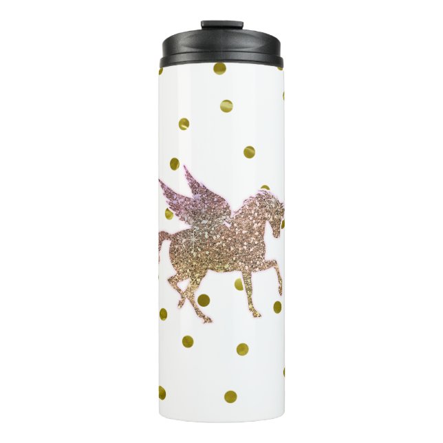 Trendy Gold Glitter Sparkle Unicorn Pegasus Horse Thermal Tumbler (Front)